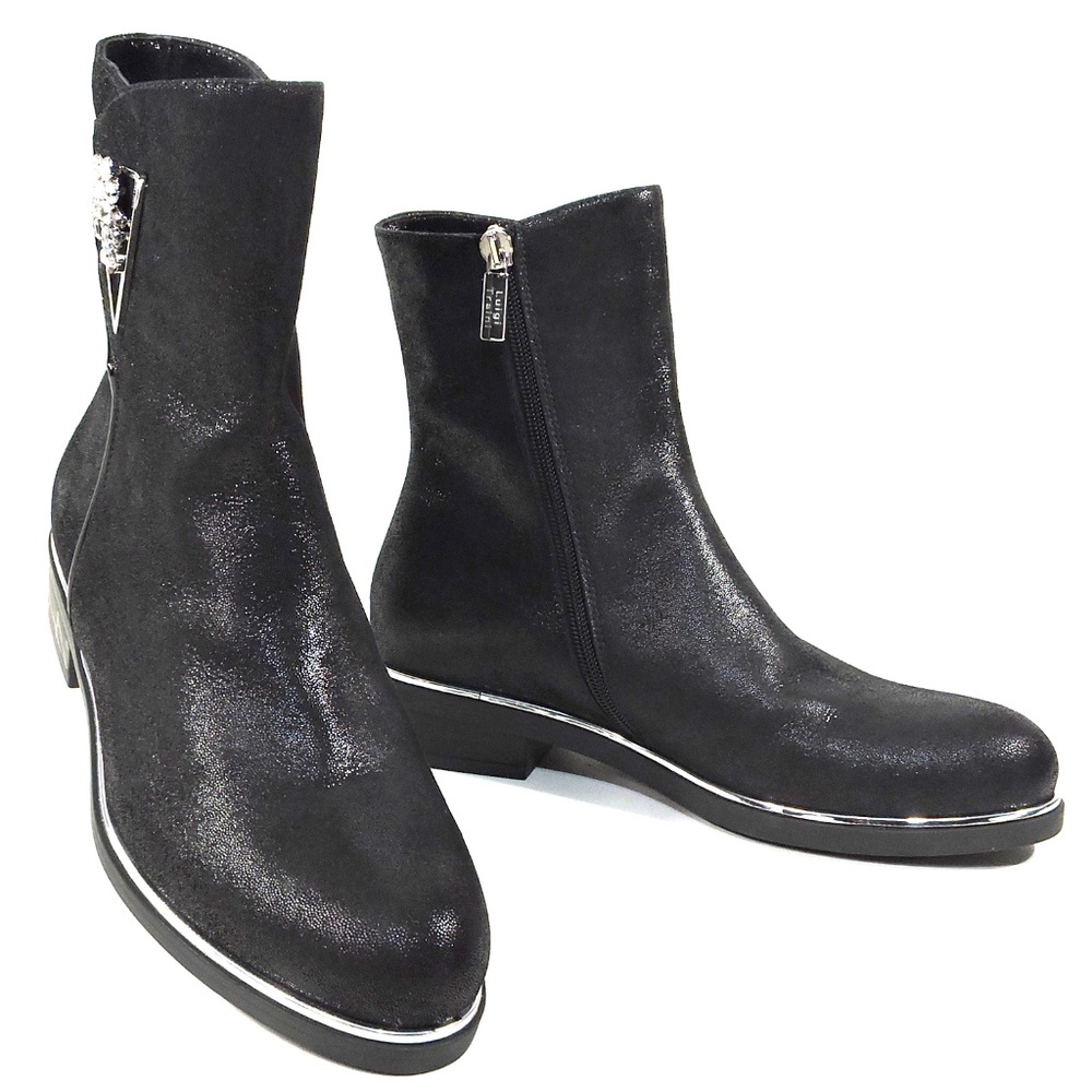 LUIGI TRAINI 🇮🇹 WOMEN'S BLACK SUEDE FASHION BOOTIE